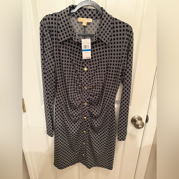 MICHAEL Michael Kors Dresses & Skirts - NWT Michael Kors sz XL Shirt Dress with Gold Buttons - Black/White